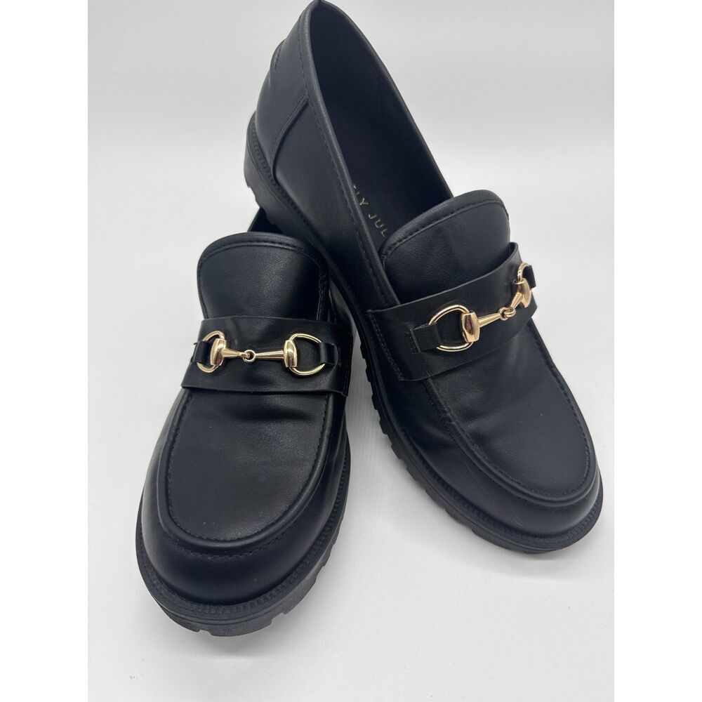 Sincerely Jules Slip On Loafer Gold Tone Horsebit Hardware Womens 9 Black NWOT